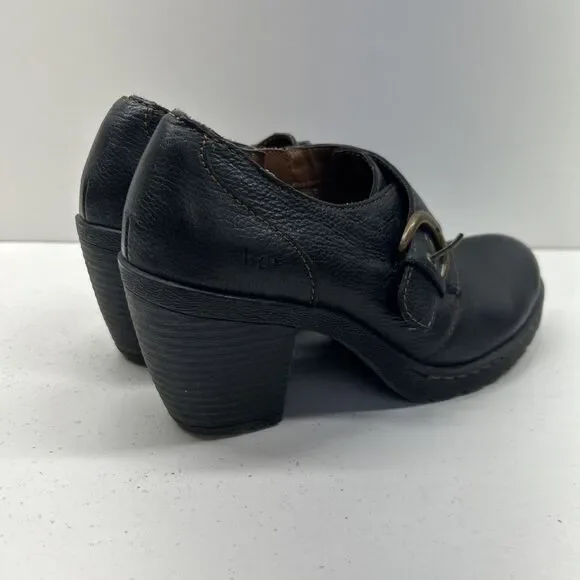 BOC Born Concept Womens 7.5 Women Black Leather Ankle Bootie Shoe Block Heel Zip - Picture 7 of 9
